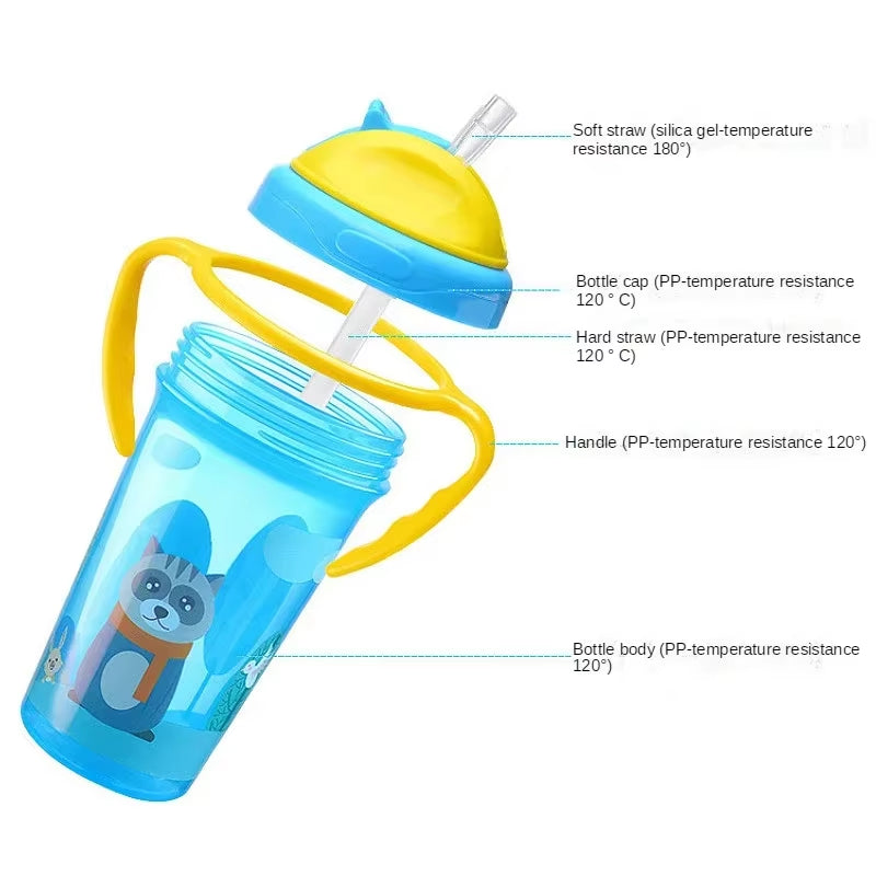 Cute Baby Feeding Cup with Straw BPA Free Portable Feeding Bottle Leak Proof with Handle Kids Training Baby Sippy Copos