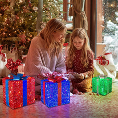 3PK Light up Boxes Multi-Colour LED Gift Box with Lights Plug in for Outdoor Christmas Decorations Gifts for Girls Kids Beloved