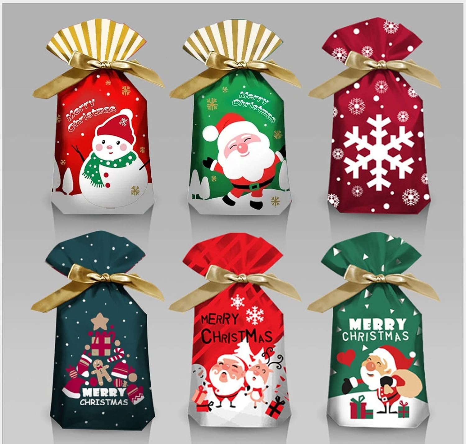 Christmas Wrapping Drawstring Gift Bags,30 Packs Xmas Candy Treat Cookie Bags with Drawstring (5.9Inx9In) Christmas Party Birthday Engagement Holiday Presents Bags