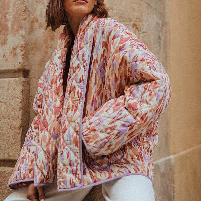 Autumn Winer Women Coat Geometric Print Casual Jackets for Women Fashion Long Sleeve Outerwear