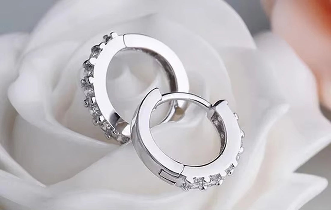High-Quality 925 Sterling Silver Earrings Luxury 10Mm Circle Zircon Hoop Earring for Grils Woman Wedding Party Jewelry Gifts
