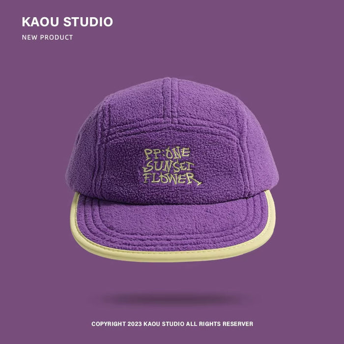 Fashion Dopamine Contrasting Color Flat-Brimmed Baseball Caps for Men and Women Winter Retro Fleece Warm Versatile Hip-Hop Hat