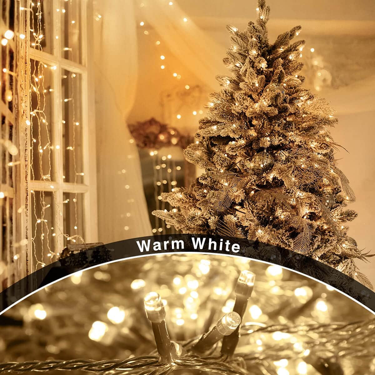 Christmas Lights 100 LED 10M, Warm White, Mains Powered Clear Cable