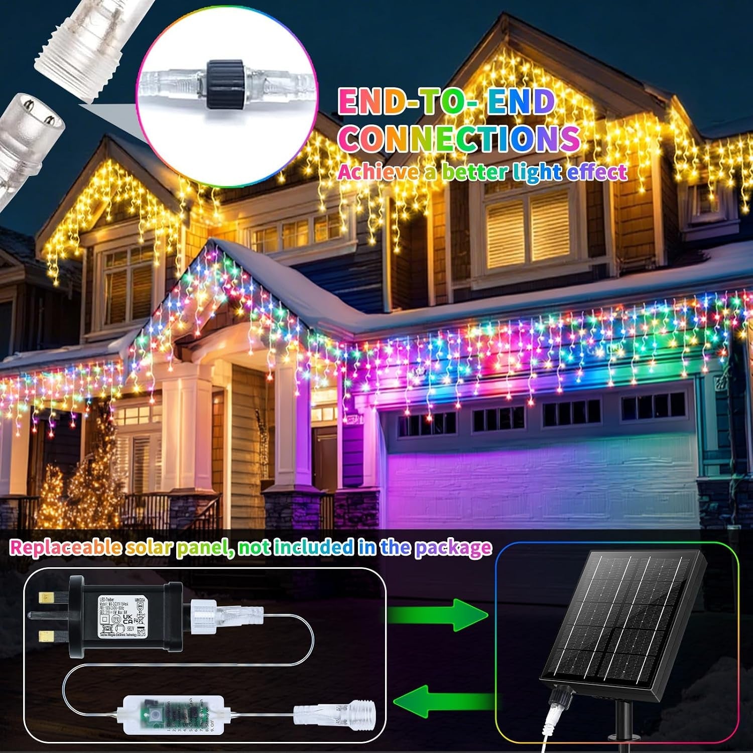 3 In1 Icicle Outdoor Christmas Lights, 20+5M/82Ft 660 LED Outdoor Fairy Light Plug In, Waterproof String Lights with 8 Modes and Dimmable for Porch, Deck, Garden, Backyard, Balcony Decorations