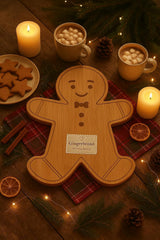 Eboutk - Christmas Gingerbread Man Bamboo Holiday Serving Board - Festive Decorative Cookie, Cheese, Charcuterie Platter - Xmas Kitchen Decor