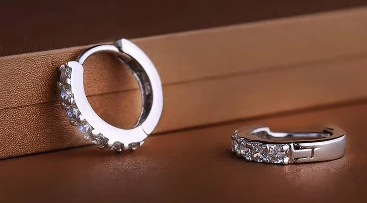 High-Quality 925 Sterling Silver Earrings Luxury 10Mm Circle Zircon Hoop Earring for Grils Woman Wedding Party Jewelry Gifts