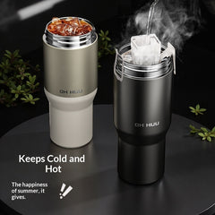 Car-mounted Double-straw Thermos Mug For Men And Women