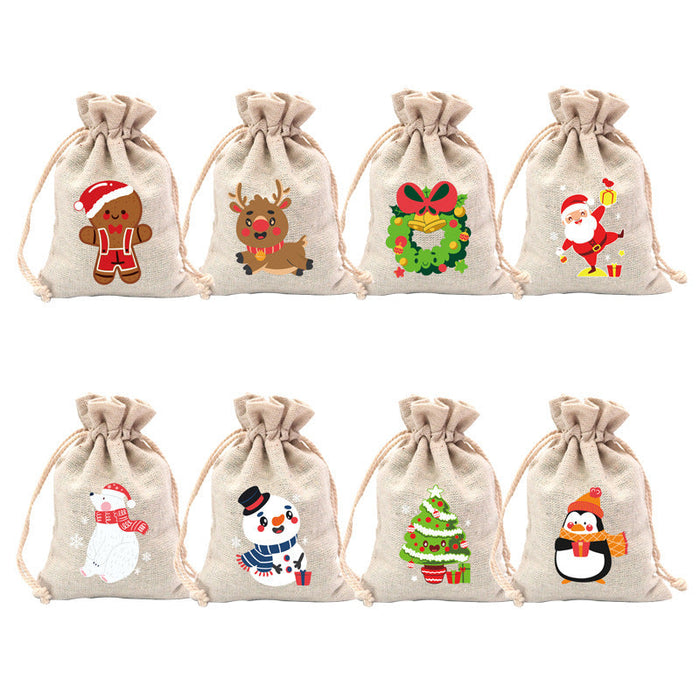 Christmas Cotton Drawstring Colorful Cartoon Gift Bag