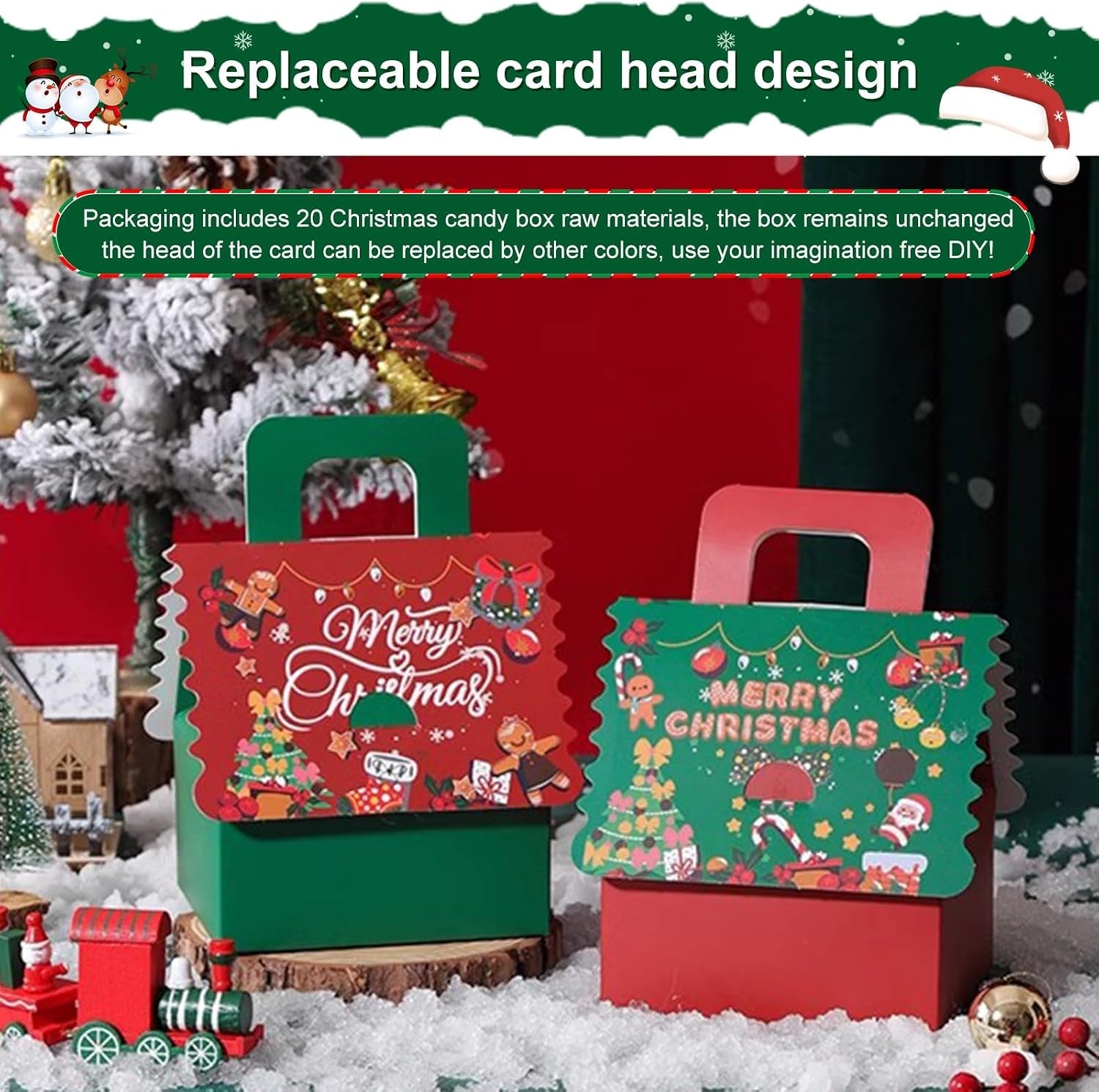 20PCS Christmas Party Gift Box Small Favour Boxes Wedding Sweet Candy Treat Cake Boxes for Guests Presents Birthday Xmas Chirstmas Gift Packaging Advent Calendar DIY (Green, Large Gift Box)
