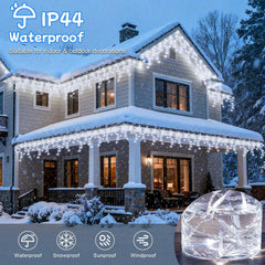 Icicle Lights Outdoor, 15M 360Leds Icicle Christmas Lights Mains Powered with Timer & Waterproof &Memory Hanging Fairy Light for outside House Gutter Roof Wall Xmas Decorations-Cool White