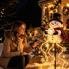 Christmas Decorations, Snowman Magic Fountain Flowing Snowflake Outdoor Christmas Lights with Cascading Stars Light for Garden Porch