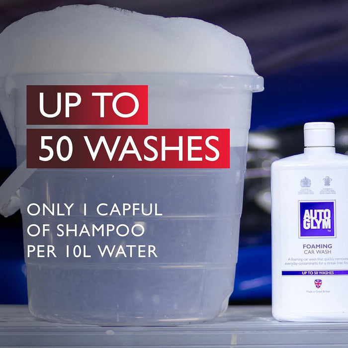Foaming Car Wash, 1 Litre - High Foaming Car Shampoo for All Bodyworks - Ph Neutral, up to 50 Washes and Wax Safe Formula for Cleaning Car Exterior - Concentrated Car Wash Soap