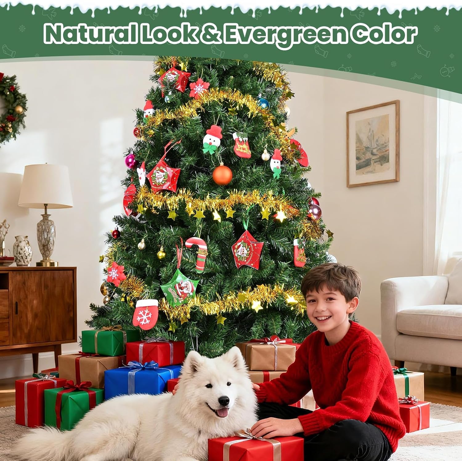 Christmas Tree 6FT – 800 Tips Full & Realistic Green Xmas Tree with PVC Branches, Metal Stand – Christmas Tree for or Home, Office, Shops and Hotels (180 Cm, Green)