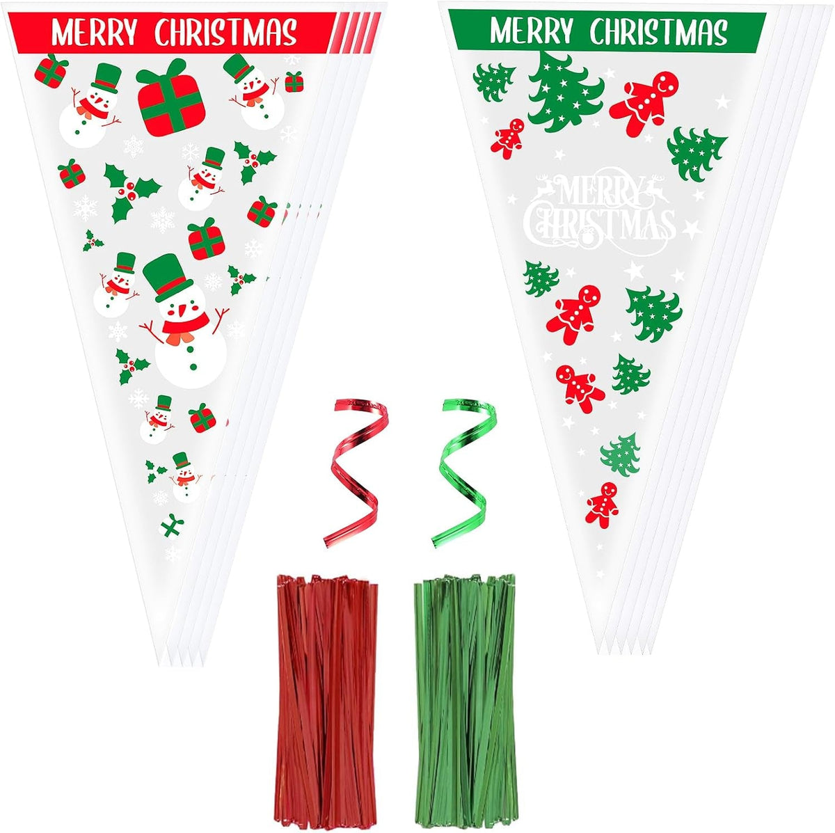 100Pcs Christmas Sweet Cone Bags, 13X25Cm Triangle Candy Bags for Xmas