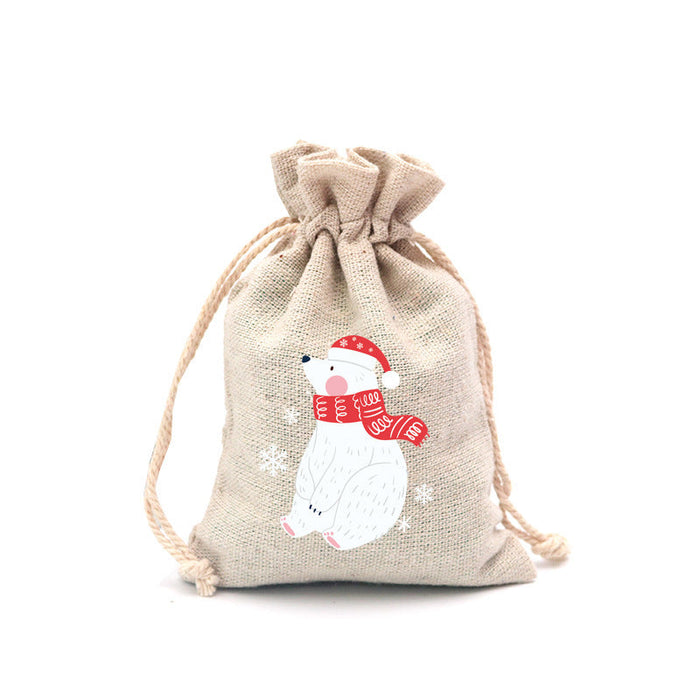 Christmas Cotton Drawstring Colorful Cartoon Gift Bag