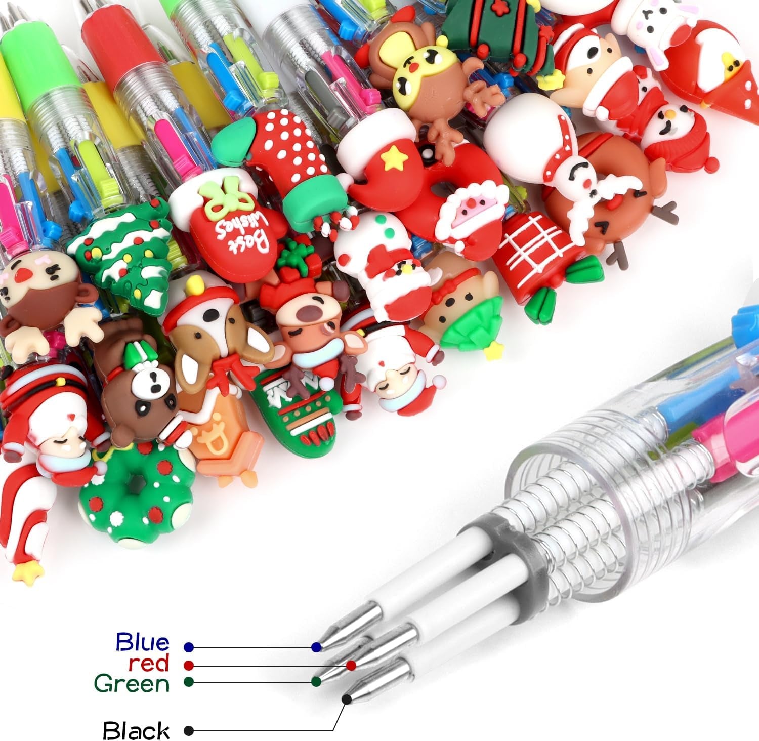 Christmas Multicolour Ballpoint Pens, 30PCS 4 Colours, Xmas Mini Retractable Pens for Kids Novelty Pens for Class Reward Gifts Party Bag Fillers