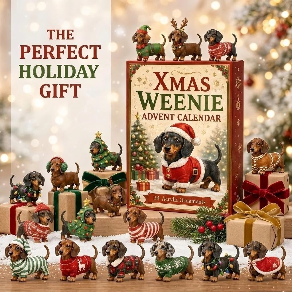 Dachshund Dog Christmas Advent Calendar 24 3D PVC Ornaments Xmas Countdown Gift