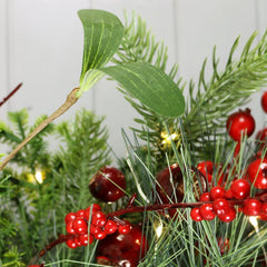 Red Berries Christmas Wreath Light up Pine Spruce Branches Rattan Twigs 60Cm