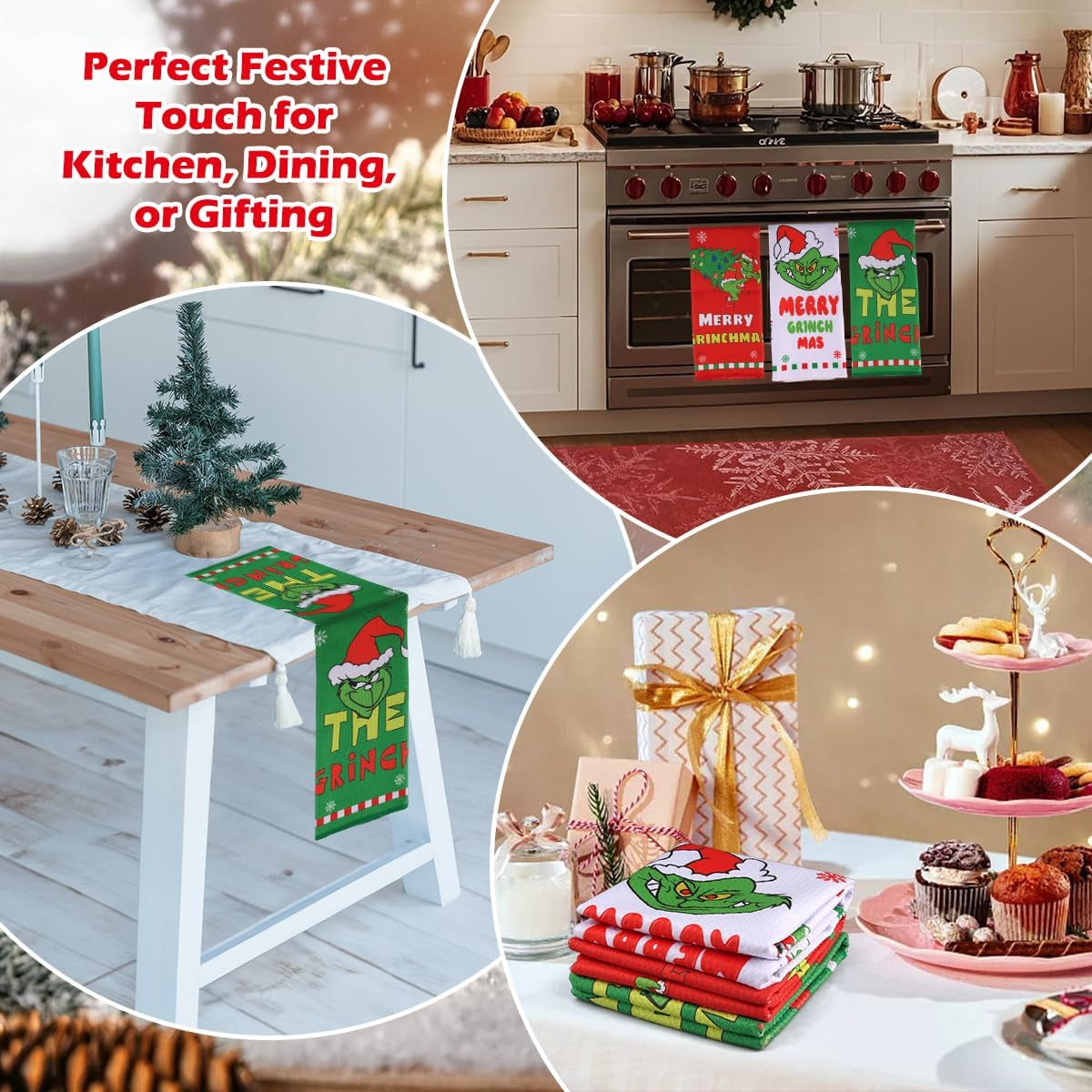 Christmas Tea Towels Kitchen Pack of 3 Pack - 40X60Cm Festive Waffle Weave Dish Cloths - Funny Xmas Kitchen Towel Set for Merry Xmas New Year Party Seasonal Home Decorations