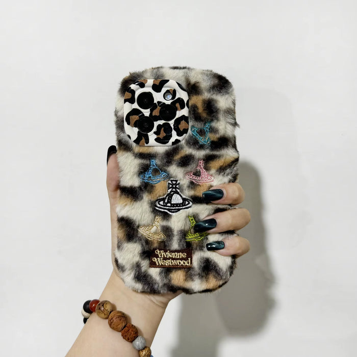 Autumn Winter New Leopard Plush Phone Case for Iphone 16 15 14 13 12 11 Pro Max