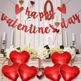 Valentines Day Decorations Set, Happy Valentine'S Day Letter Banner and 10 Pcs 18 Inch Red Heart Balloons for Valentines Day, Anniversary, Wedding Party