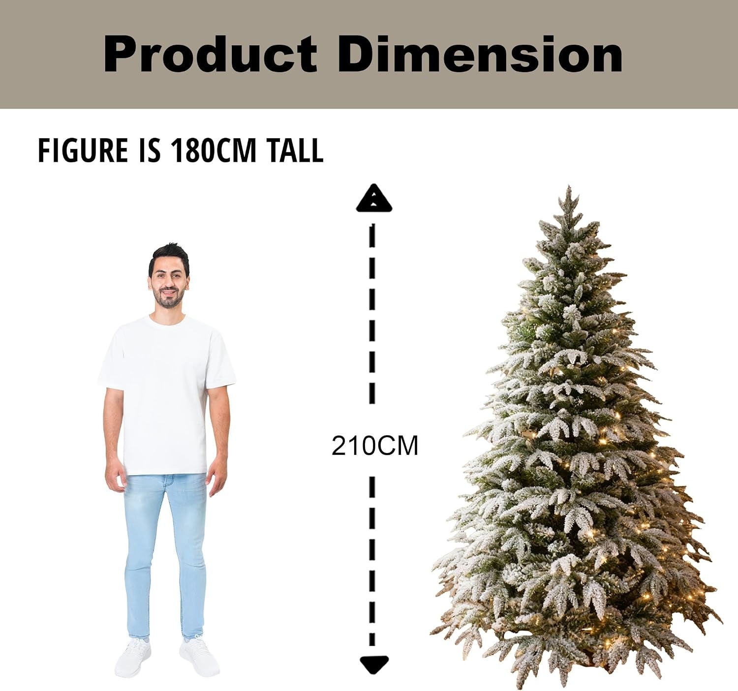 7Ft/2.1M Pre-Lit Artificial Christmas Tree Lapland Fir - 320 LED Warm White Lights, Snow Flocked 1205 PE/PVC Tips, Snowy Bushy Hinged Branches, Metal Stand for Xmas Home Decorations