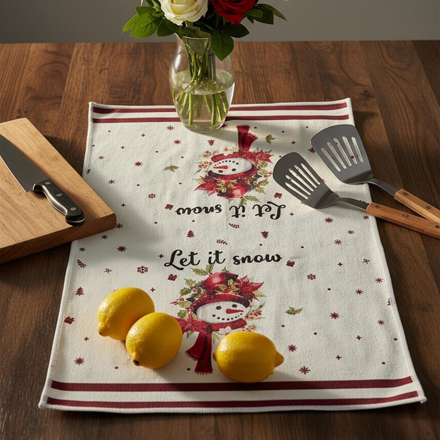 5PCS Christmas Tea Towels,Christmas Tea Towels for Kitchen, Winter Absorbent Dish Towel Housewarming Animal Decorative Hand Towel for Dining Home, Kitchen Decor (30 * 36Cm)