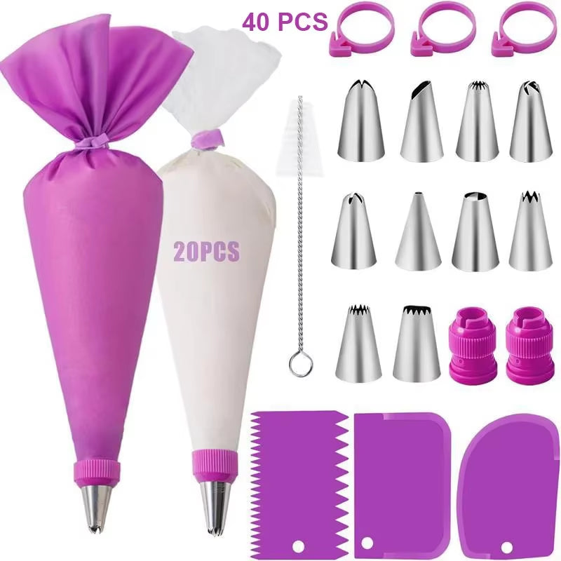 Piping Bags and Tips Set Cake DIY Decorating Kit with Stainless Steel Nozzle Reusable Silicone Pastry Cake Decorating Tools