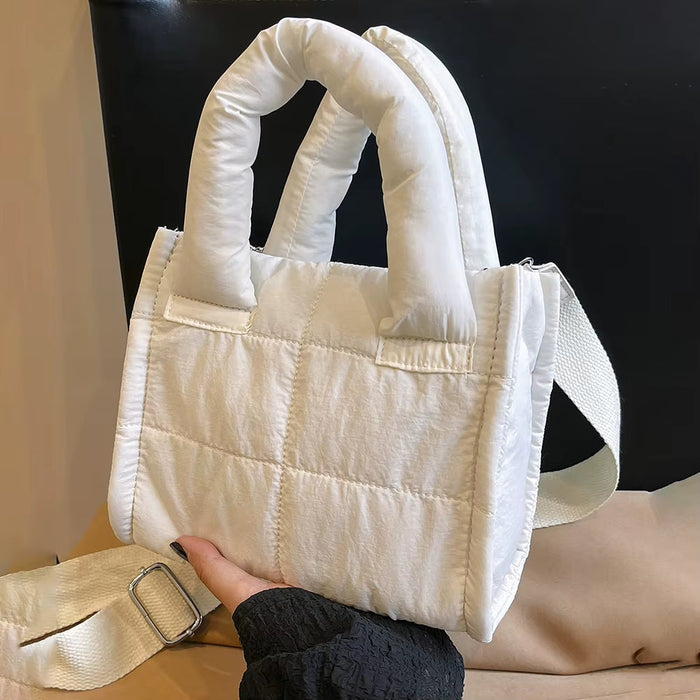 Women Quilted Casual Tote Handbag Large Capacity Padded Crossbody Purse Adjustable Strap Trendy Messenger Bag Simple Satchel Bag