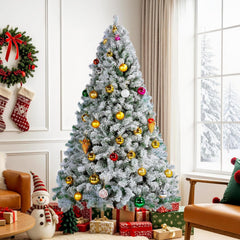 7.5Ft Snow Flocked Artificial Tree, Foldable Stand, Green & White
