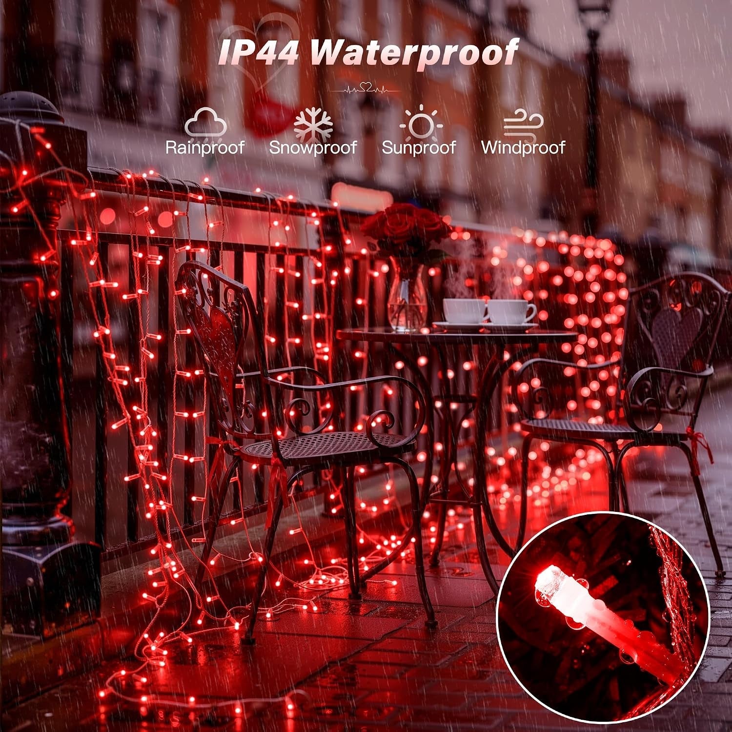 Red Fairy Lights Mains Powered 20M 200 LED Outdoor String Plug Remote