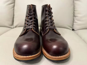 Vintage High Quality Handmade Men Boots Goodyear-Welted Cow Leather round Toe Wedge Ankle Boots Tooling Motorcycle Boots