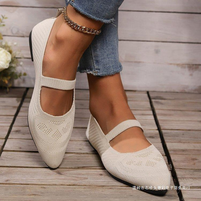 Flyknit Pointed Flat Bottom Pumps Women's Low-cut Shoes