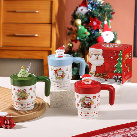 Large-capacity Cartoon Ceramic Mug With Lid And Straw