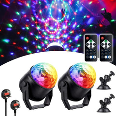 Disco Lights, Party Lights, 360°Rotation Sound Activated, LED Mini Disco Balls with Remote Control, 3W RGB, Portable Strobe Light for Birthday, Family, KTV, Halloween Christmas Decorations, 2 Packs