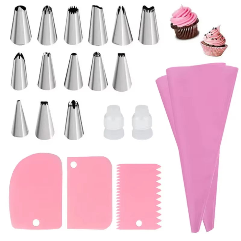 Piping Bags and Tips Set Cake DIY Decorating Kit with Stainless Steel Nozzle Reusable Silicone Pastry Cake Decorating Tools