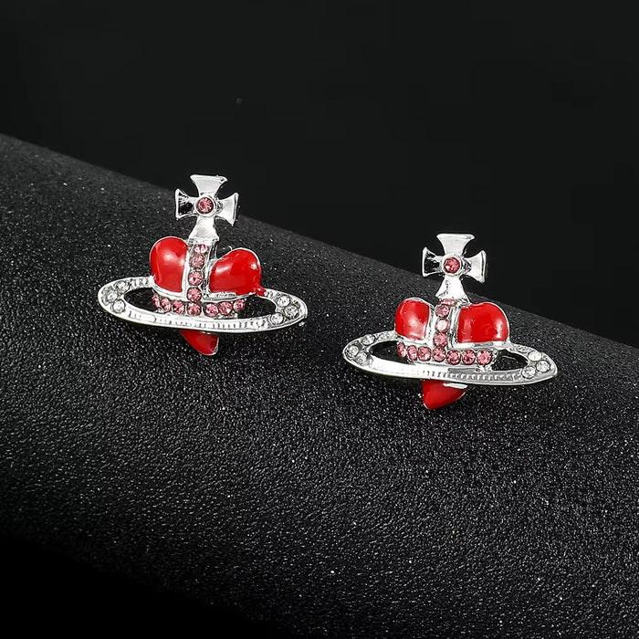 Saturn Planet Stud Earrings for Women Girl Heart Earrings