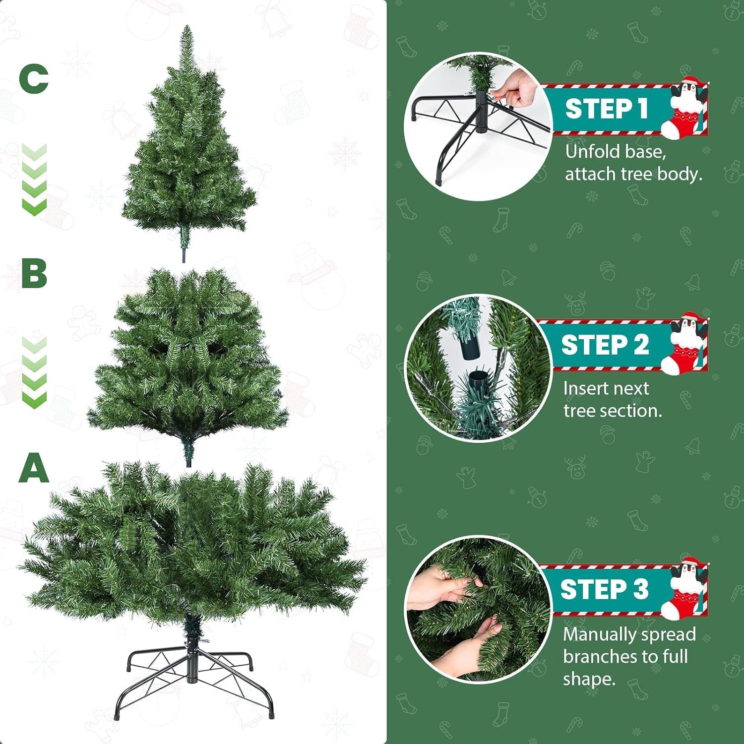 Christmas Tree 6FT – 800 Tips Full & Realistic Green Xmas Tree with PVC Branches, Metal Stand – Christmas Tree for or Home, Office, Shops and Hotels (180 Cm, Green)