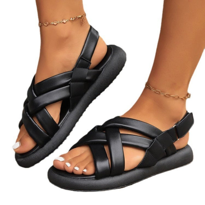 Outside Flat Platform Cross Strap Roman Stylish Beach Women's Sandals