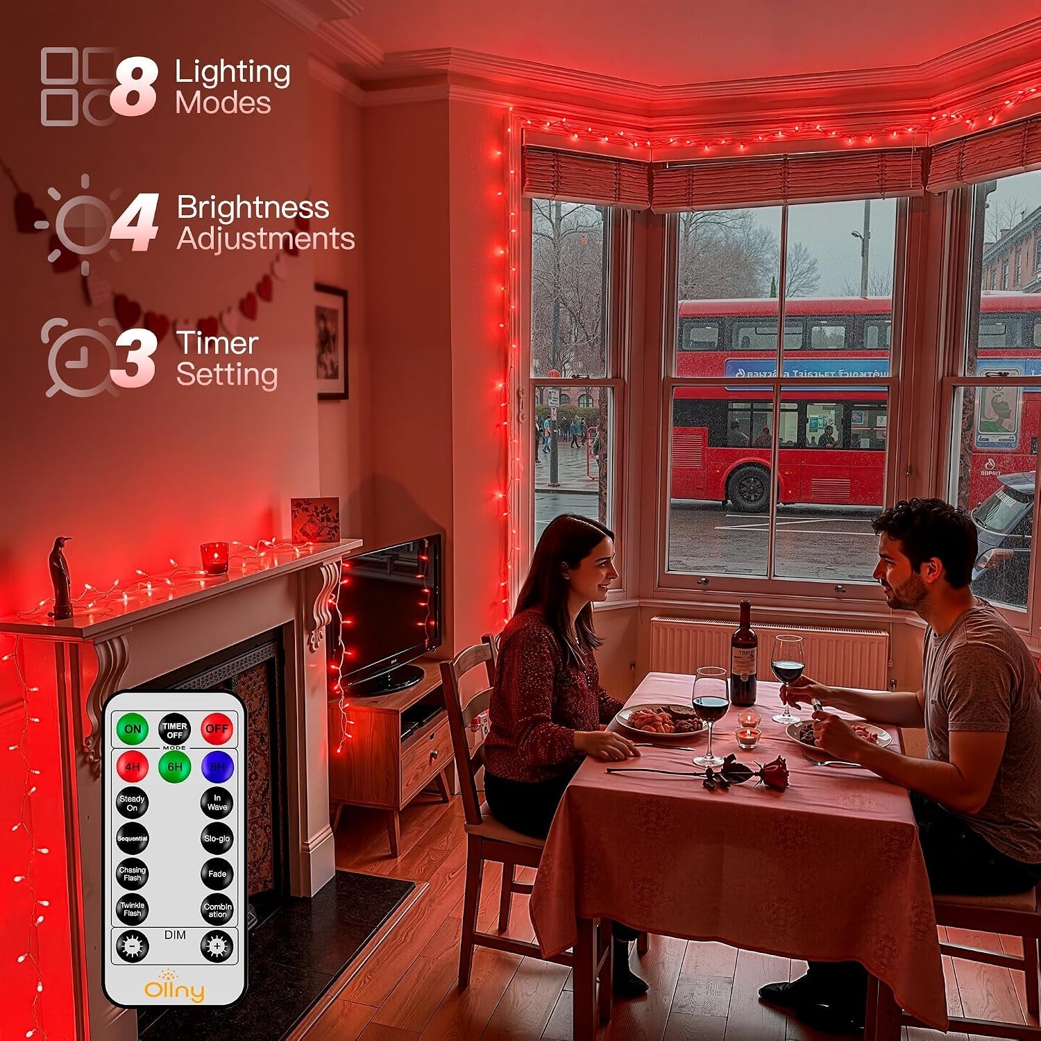 Red Fairy Lights Mains Powered 20M 200 LED Outdoor String Plug Remote