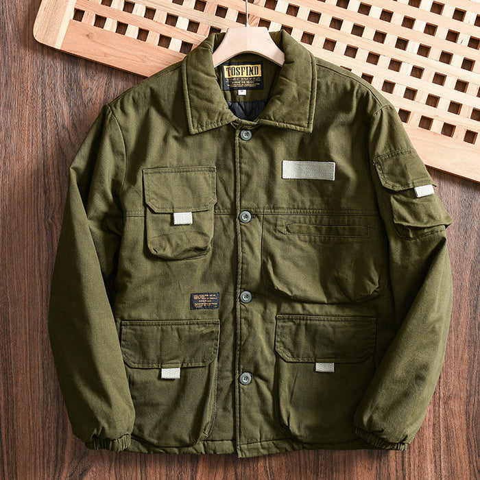 Fall Winter Men Multi-pocket Casual Polo Collar Cotton Coat Jacket Coat
