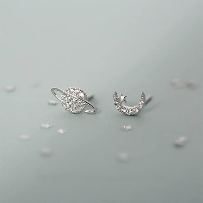 20G CZ Asymmetric Star Moon Planet Small Cartilage Stud Earrings for Women Teen Girls Sterling Silver White Gold Plated Hypoallergenic Piercing Post Jewelry Gifts Birthday Bff Daughter Sister Xmas