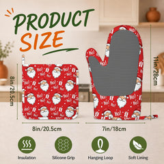 Santa Claus Oven Gloves Heat Resistant,Christmas Oven Mitts and Pot Holder Kitchen Non-Slip Silicone Cooking Microwave Gloves for Cooking Baking Grilling