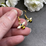 Little Bumble Bee Enamel Charm Earrings, Cute Yellow and Black Enamel Charms on Nickel Free Gold Tone Hooks : 30Mm Long, Bee Lover Drop Earrings