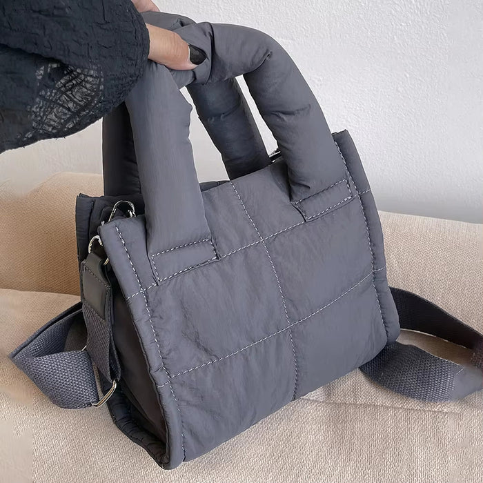 Women Quilted Casual Tote Handbag Large Capacity Padded Crossbody Purse Adjustable Strap Trendy Messenger Bag Simple Satchel Bag