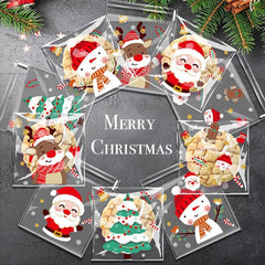 200 Piece Christmas Cookie Bags - Self Adhesive Clear Xmas Candy & Treat Bags for Parties & Goodies