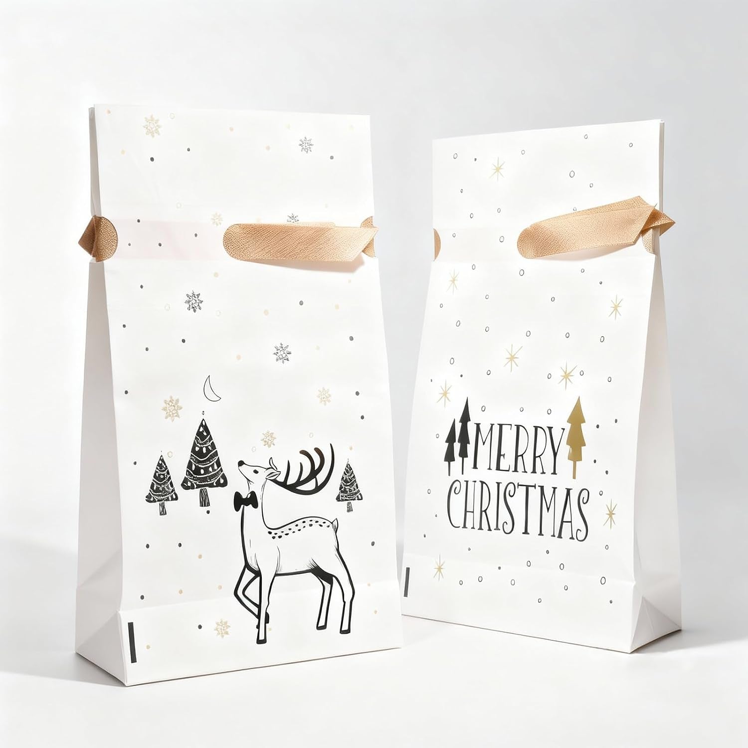 50 PCS Small Christmas Bags with Drawstring, Reusable Xmas Drawstring Gift Packaging Bags for Sweets, Cookies, and Treats, for Christmas, Parties, and Gift Wrapping Biscuits and Chocolates