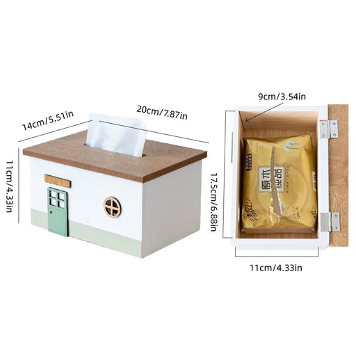 Cute Wooden Tissue Box Creative Fairy Tale House Napkin Holder Organizer Paper Box Container Home Living Room Table Decoration