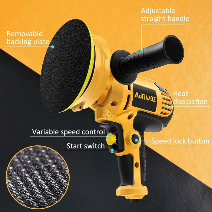 Car Polisher Buffer Sander Rotary Polishing Machine Handheld Mini Polish Kit for Car Boat Floor Motorcycles DIY Detailing Buffing Polishing with 5In Waxing Sponge Pads 700W 6-Speed 600-3500RPM