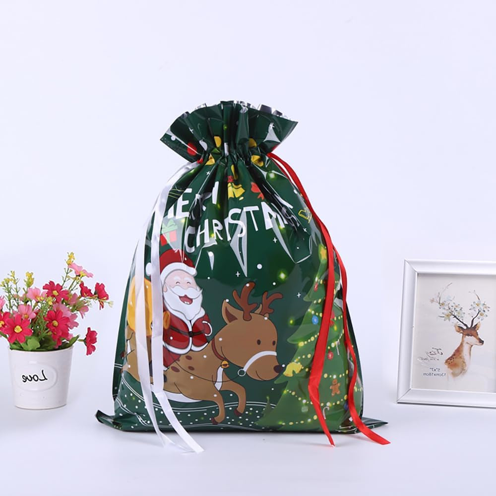 39 * 51Cm Large Size Xmas Goody Gift Wrapping Bag, 5Ps Christmas Drawstring Bags for Christmas Party-Snowflakes